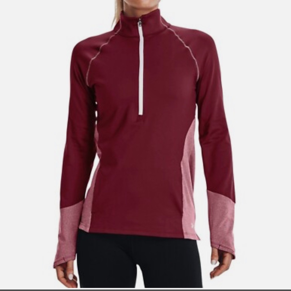 Under Armour Burgundy and Light Pink Quarter-Zip Coldgear Sweatshirt M